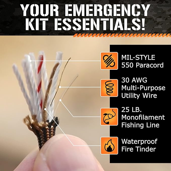 SurvivorCord Paracord - From Titan Survival - Patented 620LB Strength 550 Military Paracord with 3 Strands - Heavy Duty 550 Hank Cord Camping & Outdoor - Paracord with Firestarter & Survival Cord