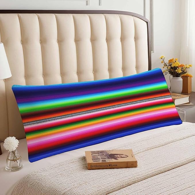 Mexican Boho Body Pillow Covers for Adults, Mexican Blanket Stripes Colorful Sleeper Pillow Covers Lumbar Body Cushion Cover 20"X54" Body Pillowcase for Home Bedroom Office Hotel