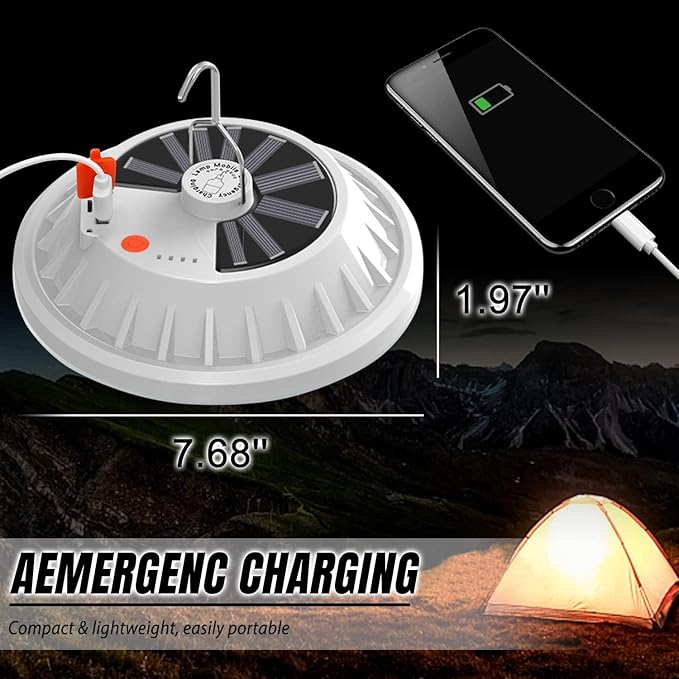 2-Pack Solar Camping Lantern DIBMS LED Portable Solar USB Rechargeable Emergency Flashlight Waterproof Ceiling Lights w/ Remote for Camping Hurricanes Power Outages Homes Indoor Outdoor