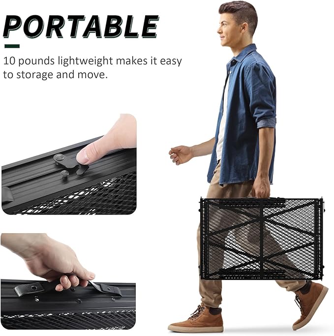 WildFinder Folding Gril Table, 4x2 FT Camping Table with Mesh Desktop,Height Adjustable Folding Grill Table with Mesh Bag,Portable Outdoor for Picnic,Camping,BBQ,Beach(Black)