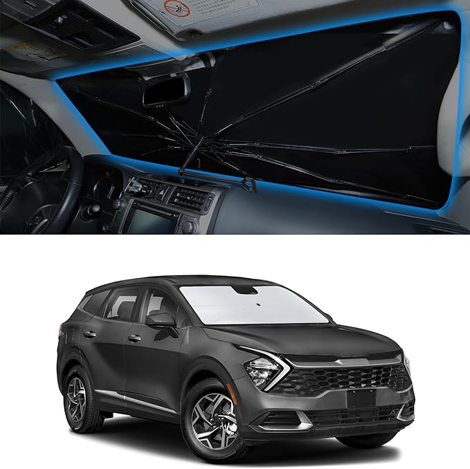 Windshield Sun Shade Umbrella Accessories Compatible with 2023-2026 Sportage for Kia Foldable Sunshade Sun Visor Blocks UV