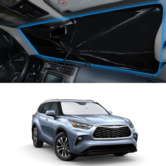 Windshield Sun Shade Umbrella Compatible with 2020-2026 Toyota Highlander Accessories Foldable Window Sunshade Sun Visor Protector Blocks Sun Rays