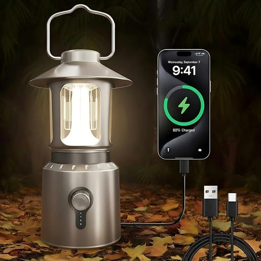 LED Camping Lantern, 8000mAh Telescopic Vintage Rechargeable Lantern, Dual Light Source & 3 Light Modes (2000K-6500K), 360° Lighting Emergency Lights for Camping, Home Power Outage, Hurricane, Hiking