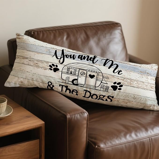 Rustic Camping 20x54 Body Pillow Cover, Camping Decor for Camper, Gifts for Campers Dog Lovers Women Men, You and Me the Dogs Decorative Long Body Pillow Cases for Bed Couch