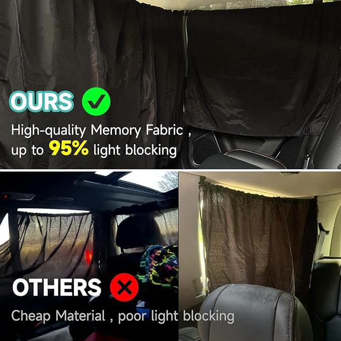 4 Pcs Medium Upgrade Double Layer Thickened Car Curtains Set, 98% Light Blocking Car Window Shades Covers, Include 2 Side Window Covers, 1 Divider Curtain & 1 Storage Bag, Sedan SUV Accessories