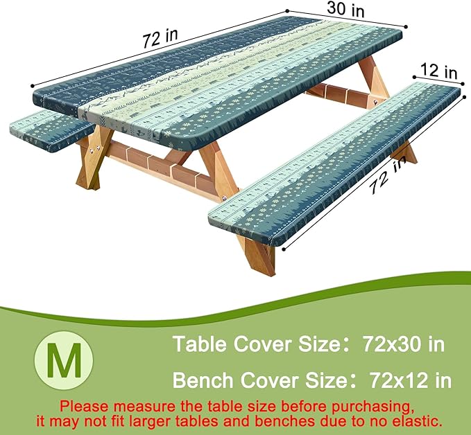 Picnic Table Cover with Bench Covers Portable Table Cloth Built-in Storage Pocket Fitted Tablecloth with Elastic Edges Waterproof Camping Essentials for Indoor Outdoor Rv,72in,CadetBlue