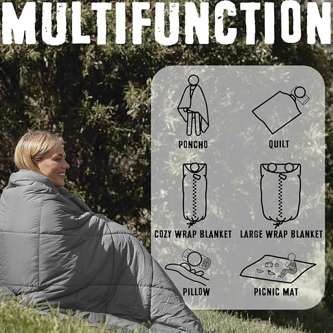 ZIPPIES 3M Thinsulate Insulation Puffy Camping Blanket for Cold Weather, Queen Size Warm Camping Quilt with Zipper, Waterproof Outdoor Sleeping Bag for Hammock, Cozy & Versatile Gift for Men and Women