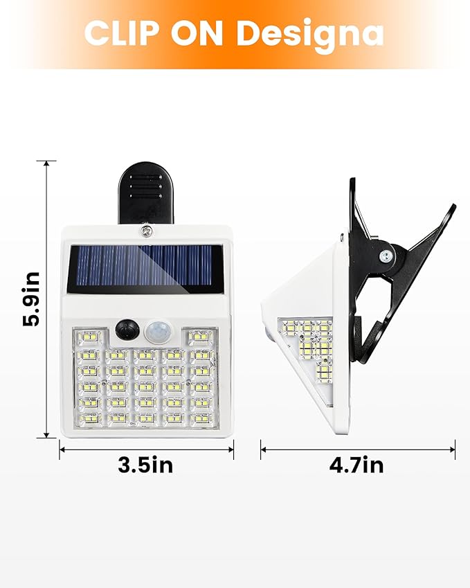 Clip On Solar Lights Outdoor,Motion Sensor Outdoor Lights, 72LEDs 600LM Clip on Solar Fence Lights Outdoor Waterproof LED,Solar Lights for Wall Fence,Deck, Gutter,Camping (2, White)