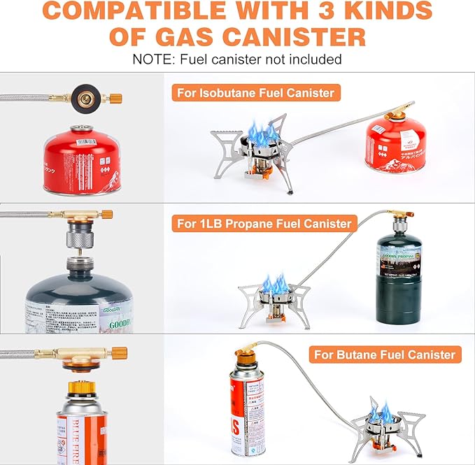 WADEO 6800W Windproof Camping Stove, Backpacking Stove with Piezo Ignition and Fuel Canister Adapters, Camping Gas Stove for Outdoor Backpacking Hiking and Picnic