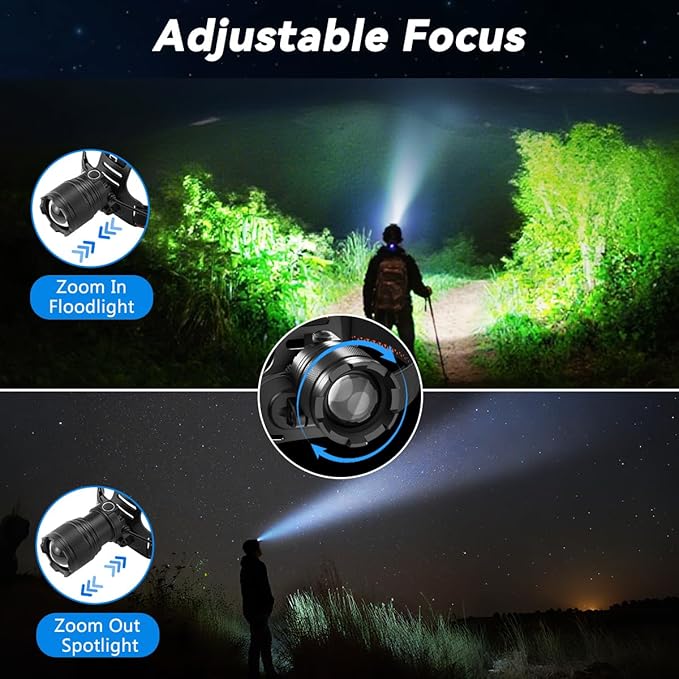 KYEKIO 6Pack Rechargeable Headlamps for Adults, 3000L Super Bright Head Lamps LED Rechargeable, 4Mode Head Lights for Forehead Hard Hat, Adjustable Focus 90°Headlight, Waterproof LED Headlamp Camping