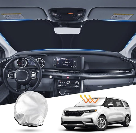 T TGBROS Windshield Sun Shade Custom Fit for 2022-2023 2024 2025 Kia Carnival Accessories Foldable Sun Shield Reflective Polyester Sun Visor Cover Block Heat and Sun Protection