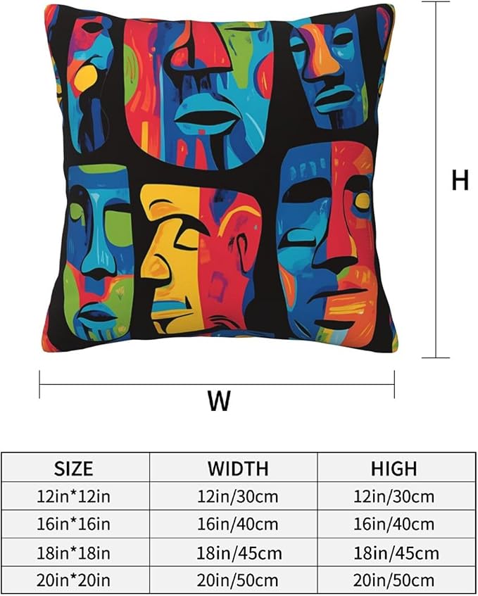 Colorful Face Art Throw Pillow Covers 18x18 inch Set of 2 Pillow Case Cushion Cover for Home Sofa Couch Living Room Car Decor