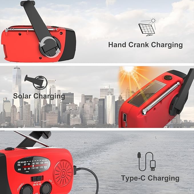 Solar Hand Crank Emergency Weather Radio,NOAA/AM/FM Portable Radio with 3 LED Flashlight 2000mAh Power Bank Cellphone Charger