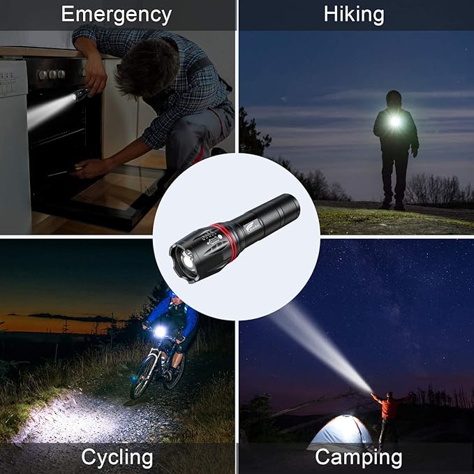 HAUSBELL A100 2000 Lumen Flashlight 2 Pack, Heavy-Duty Aluminum Tactical Flashlights High Lumens with 5 Modes Zoomable Waterproof, Emergency Camping Essentials for Home Hiking