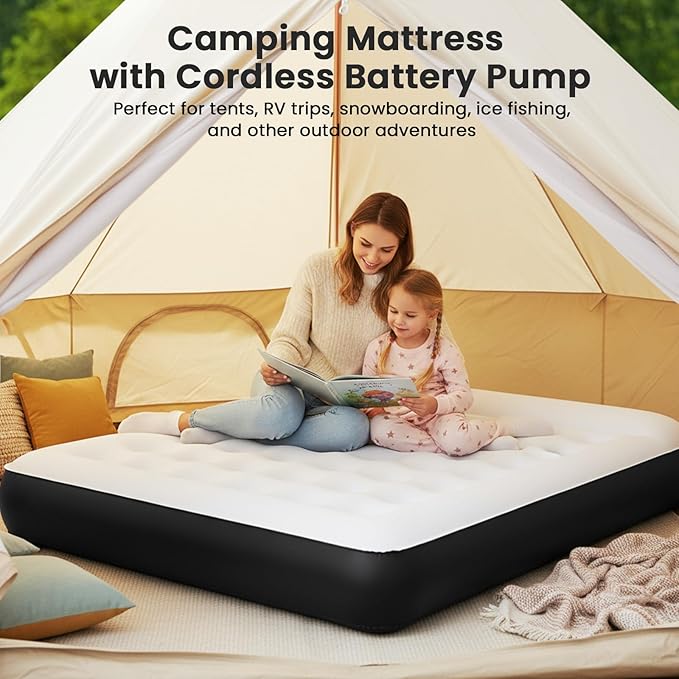COMMOUDS Twin Air Mattress with Built-in USB Rechargeable Air Pump, Camping Blow up Mattress, Portable Inflatable Mattress, Air Bed for Outdoor, Travel, Home and Guest, 8" Raised
