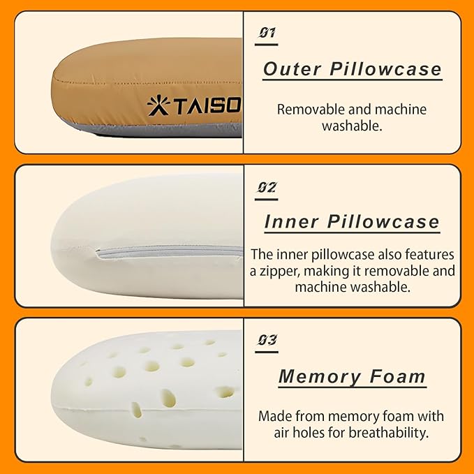 Camping Pillow Memory Foam Pillow Ultralight Travel Pillow with Removable Cover, Ergonomic Neck Support for Outdoor Camping, Hiking, Backpacking