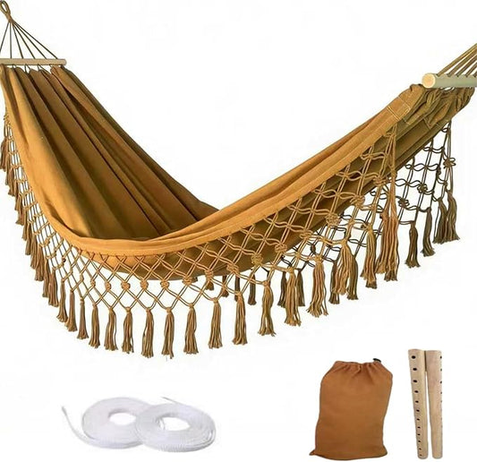 Portable Hammock,Bohemian Hammock,Rope Hammock,Suitable,Yard, Beach, Backyard,Garden (Khaki) 79 * 39