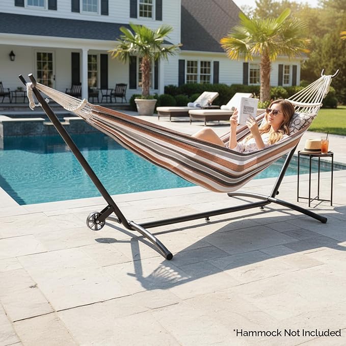 ONCLOUD Upgraded Reinforced 9 FT Hammock Stand Only, Easy to Remove w/Wheel, Heavy Duty Hammock Stand with Carrying Case, Universal Hammock Stand for Outsides, Yard (Black w/Wheel)
