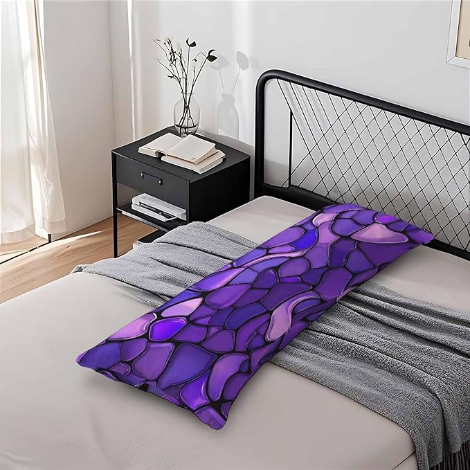 Outdoor Pillows Body Pillow Cover Glass Mosaic, Abstract Stained Mosaic Lumbar Body Pillow Case Body Cushion Covers Bed Body Pillowcases for Bedroom,Couch,Sofa 20"X54", Violet