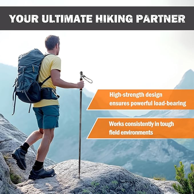 Tactical Walking Stick, Survival Hiking Stick Walking Staff, Lightweight Tactical Cane Gear, Aluminum Trekking Pole for Outdoor Adventures, Gifts for Outdoorsy Men