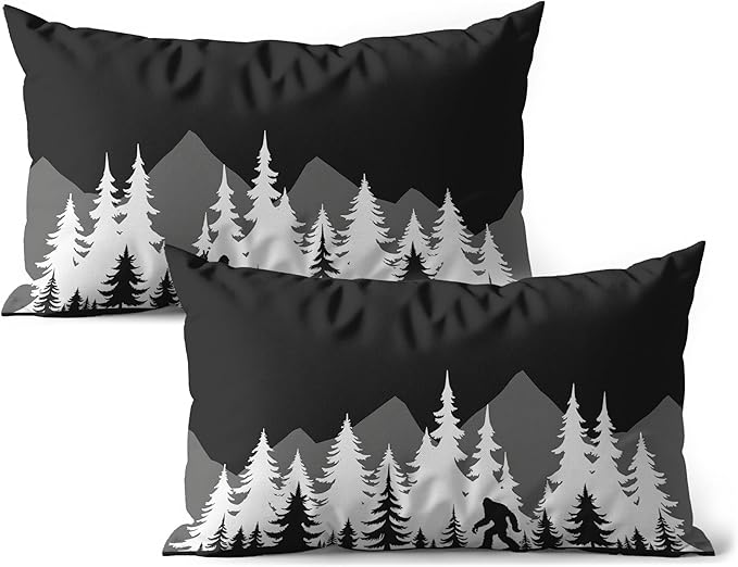 Funny Bigfoot Sasquatch Forest Throw Pillow Covers 12x20 Set of 2,Camper Decor Pillowcase,Camping Camper Bigfoot Gifts for Women,Big Foot Sasquatch Gifts