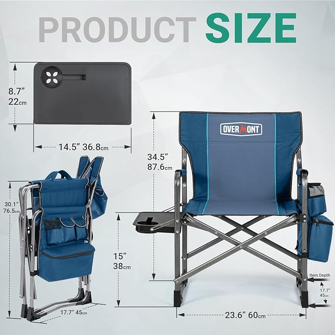 Overmont 2PCS Oversized Lightweight Camping Chair - Portable Comfortable Heavy Duty Foldable Directors Chairs with Side Table & Cooler Bag for Outside Camp Beach Picnic Lawn and Fishing Support 400lbs