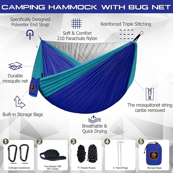 Kids Hammock, Camping Hammock with Mosquito Net, Lightweight Nylon Portable Hammock with 10ft Tree Straps,Hammocks for Travel Hiking Backpacking Beach Patio