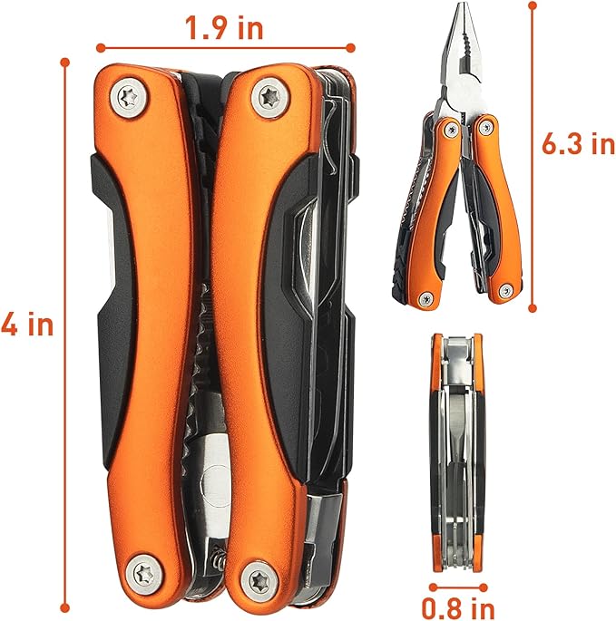 5 Packs Needle Nose Pliers, Multi Tool, Hiking Essentials, Fathers Gifts, Multitool Pliers, Camping Knife with Holster and Nylon Sheath for Outdoor, Fishing, Hunting, Hiking by WIWUE GUO(orange)