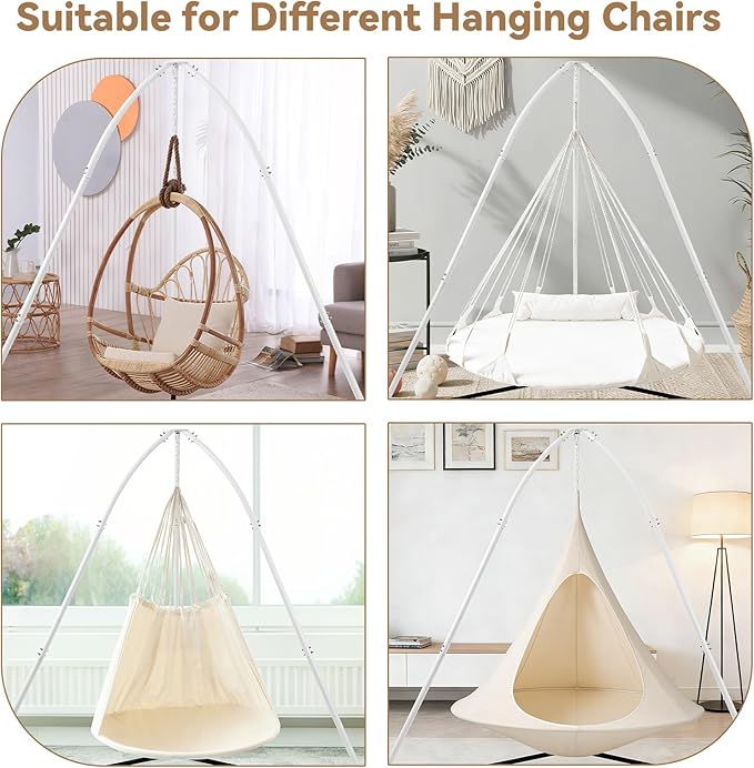 Hammock Chair Stand for Multi-Use, Heavy-Duty Sensory Swing Stand for Indoor & Outdoor, with Height Adjustable Triangular Design, 330 lbs Capacity, Easy Assembly, Stand Only - White