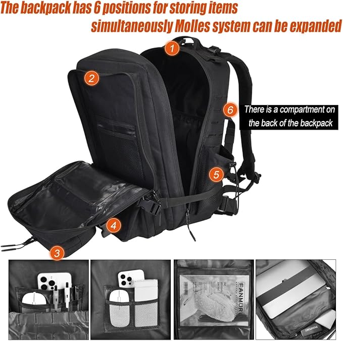 45L Tactical Backpack for Men Women, Military Assault Pack with MOLLE, Large 3 Day Bug Out Bag for Hiking Camping