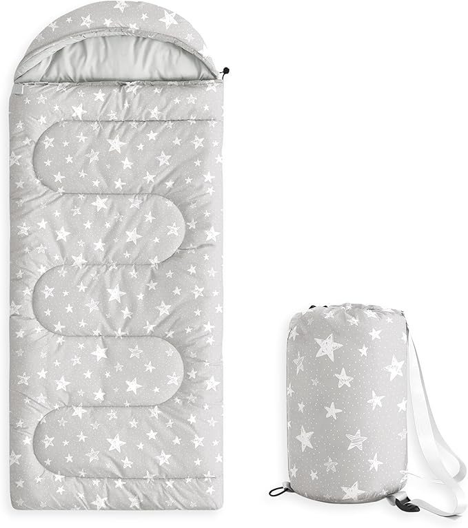 Wake In Cloud - Star Kids Sleeping Bag for Boys Girls Toddlers, Camping in Warm Cold Weather, Backpacking Lightweight Compact Outdoor Liner for 3 Seasons Summer Spring Fall
