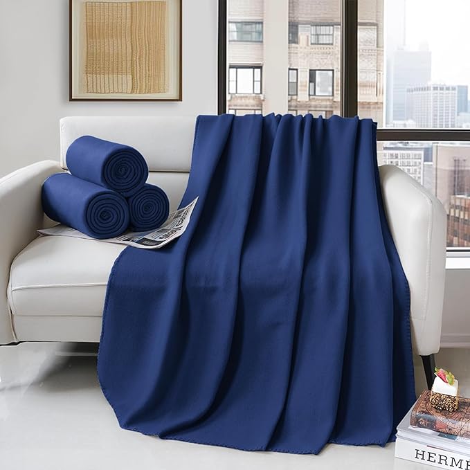 ZYFZCYBL Fleece Throw Blankets Lightweight Warm Soft Cozy Pet-Friendly Bulk Fleece Throw Blanket Solid for Home Bed, Sofa，Office,Gifts, Couch (Pack of 6-50 x 60 inch，Navy)