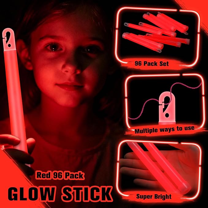 Sotiff 6" Bright Large Glow Sticks Bulk Glow Emergency Glowsticks Snap Military Grade Lights Sticks Long Last Survival Kits for Hiking Party Camping Activities