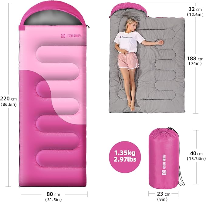 Sleeping Bags for Adults&Kids,Lightweight Waterproof Warm Weather Sleeping Bag,Compact Portable Sleeping Bag for Camping,Essentials Gear for Camping Hiking Outdoor Travel