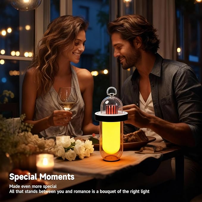 AUGE LIGHT Vintage Camping Lantern Battery Powered with Flickering Flame Effect, Rechargeable LED Camping Light, IP54 Waterproof Outdoor Camping Lamp for Van, Camper, Hiking