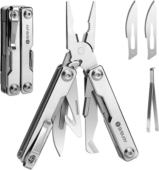 BIBURY Mini Multitool Pliers BI2051A, Mini Pocket Pliers with Window Breaker, Seat Belt Cutter, Bottle Opener for Outdoor Survival, EDC Multi Tool with Pocket Clip, Gifts for Men Women