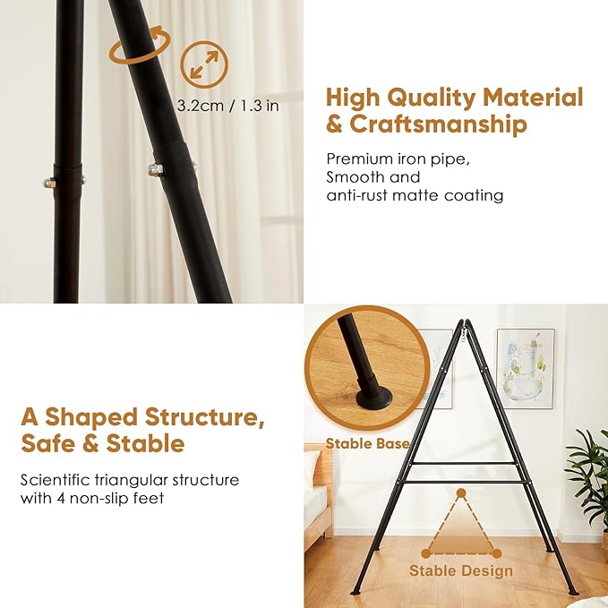 Hammock Chair Stand Only, Heavy Duty Foldable Hammock Stand, 300 lbs Capacity, Portable Hammock Frame for Indoor or Outdoor, Easy to Assemble & Store (Hammock Chair not Included)