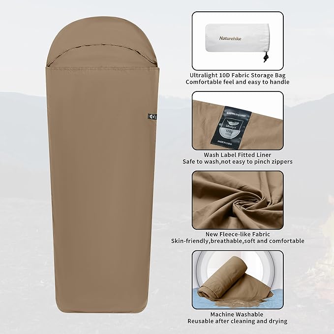 Naturehike 4.5oz Ultralight Washable Sleeping Bag Liner, Lightweight Adult Sleep Sack & Travel Sheets for Backpacking, Hotel, Camping, Hostels, ZY20