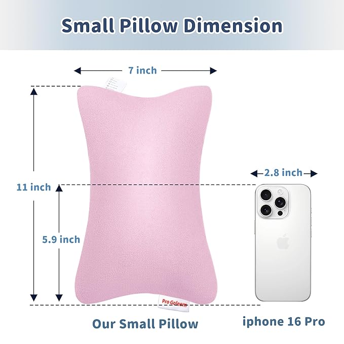 Pro Goleem Small Pillow 11"x7"x2.5" for Camping and Traveling with Name Tag Mini Tiny Pillow for Toddler Sleeping and Chair Car Air Nap Neck Lumbar Knee Rest Pillows, Pink