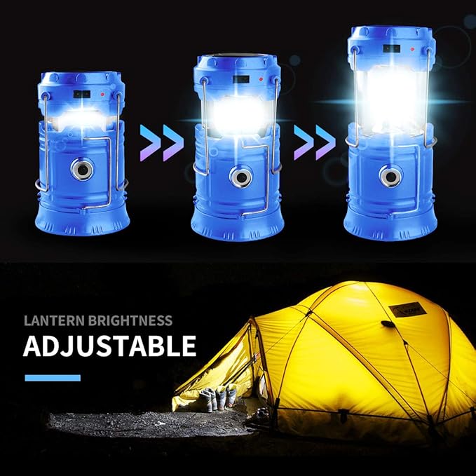 Censinda LED Camping Lantern, Solar and Rechargeable Lantern Flashlight Collapsible and Portable Light for Daily/Camp/Hiking/Night Fishing/Emergency/Hurricanes/Storm(Blue, 1 Pack)