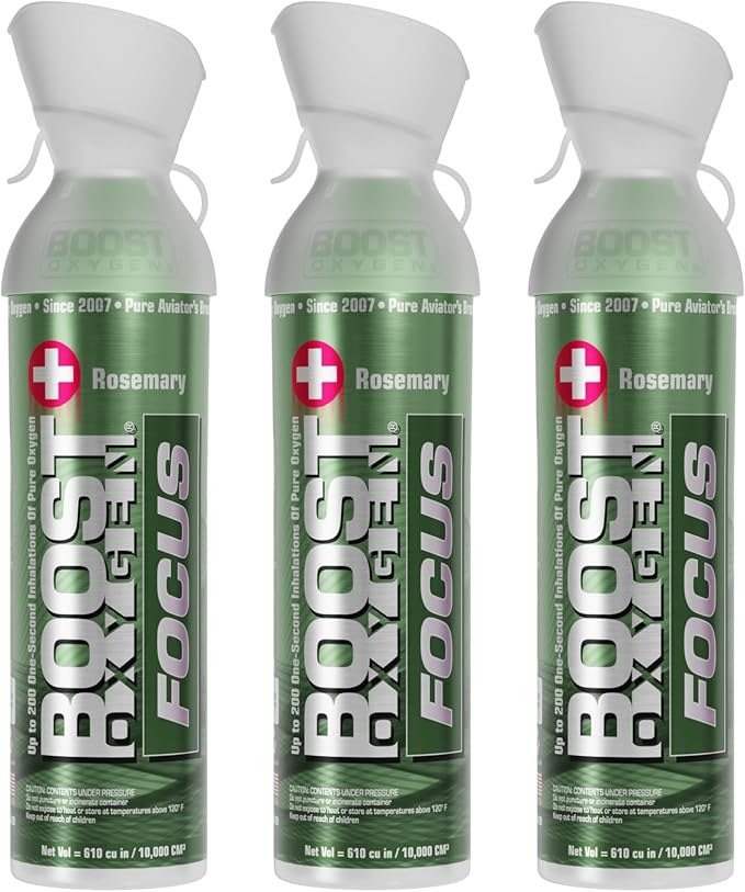 Boost Oxygen Large Focus Rosemary Aroma 10L Canister | Respiratory Support for Aerobic Recovery, Altitude, Performance & Health (3 Pack)