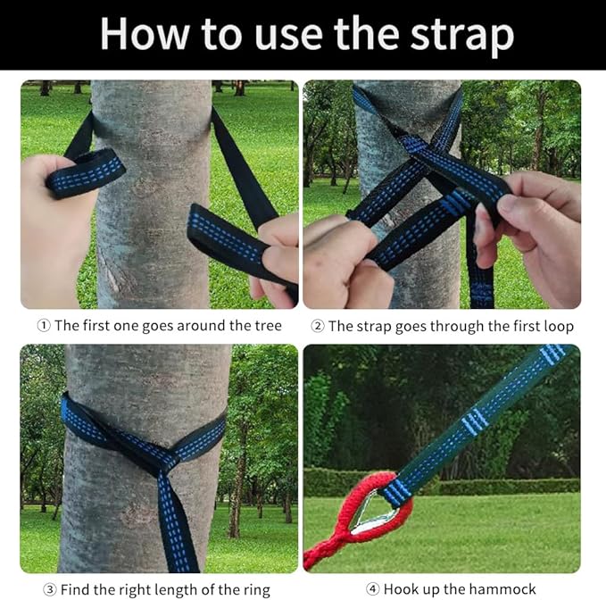 Durable Hammocks 660 Lbs Capacity, Camping Essentials Hiking Gear Accessories Max 2 X Tree Straps & Carabiners & Duckbilled Buckle & Thicker Rope & Portable Carrying Bag Included (Blue)