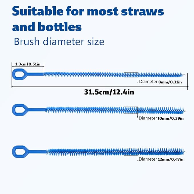 4pcs Straw Cleaner Brushes for Stanley, 12.4in Extra Long Full Bristles Replacement Coverage Reusable Straw Brush Cleaning Accessories for Water Bottles Glass Pipe Sippy Cup(0.31in+0.39in+0.47in)