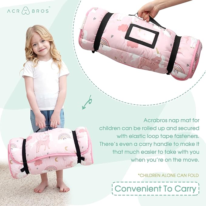 ACRABROS Toddler Nap Mat with Pillow and Blanket, Large Rolled Napping Mats,Slumber Bags for Boys Girls,Kids Sleeping Bag for Daycare, Preschool Travel