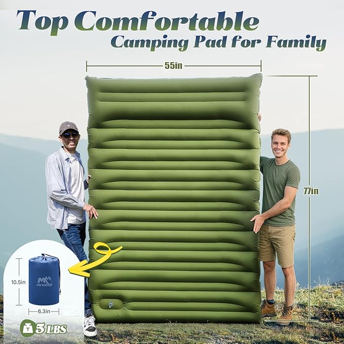 Myxslop Double Sleeping Pad for Camping, 6" Extra-Thick 2 Person Camping Sleeping Pad with Pillow Built-in Foot Pump, Inflatable Sleeping Mat for Backpacking, Tent, Hiking Essentials Gear