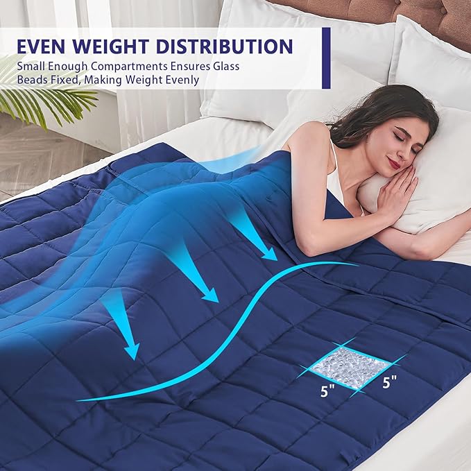 yescool Weighted Blanket for Adults (30 lbs, 88" x 104", Blue) Cooling Heavy Blanket for Sleeping Perfect for 290-310 lbs, King Size Breathable Blanket with Premium Glass Bead, Machine Washable
