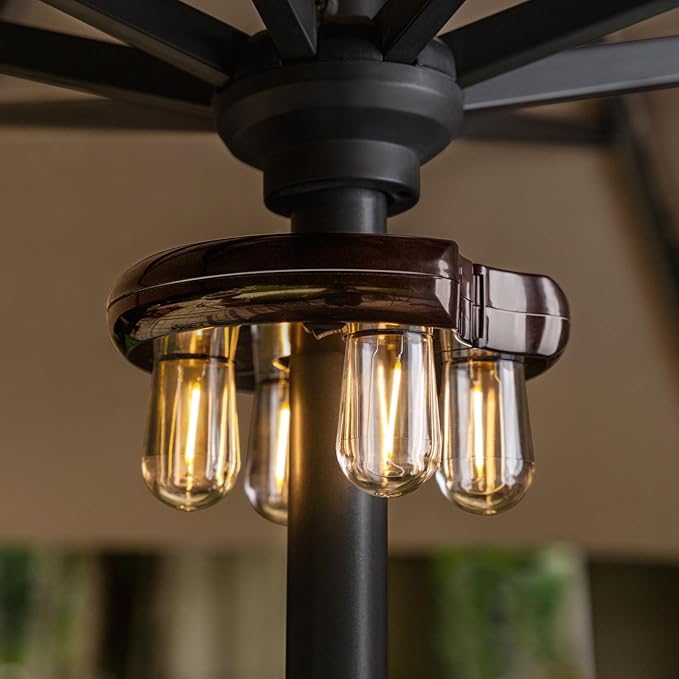 Patio 2 Packs Umbrella Light with LED Edison Bulbs, Battery Operation Cordless-Outdoor Umbrella Pole Lights with 2 Lighting Modes for Garden，Patio, Backyard, Camping or BBQ - Brown