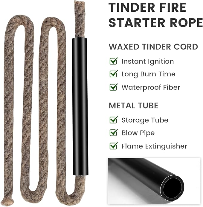 Waterproof Ferro Rod Fire Starter 6x1/2 in & 4x3/8 in, 15,000+ Strikes Flint Fire Steel with Paracord Multi-Tool Striker & Extra Waxed Tinder Cord for Camping, Hiking, Survival & Emergency