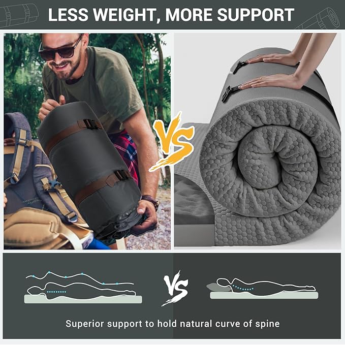 Elegear CumbreX™ Air & Foam Self Inflating Sleeping Pad, Built-in Electric Pump 4" Ultra-Thick Memory Foam Camping Mattress with Pillow Double Camping Pad 4-Season R-Value 9.5 Camp Mat - Gueen Grey