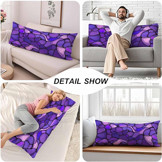 Outdoor Pillows Body Pillow Cover Glass Mosaic, Abstract Stained Mosaic Lumbar Body Pillow Case Body Cushion Covers Bed Body Pillowcases for Bedroom,Couch,Sofa 20"X54", Violet